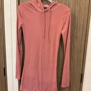 Astonishing Power Pink Long Sleeve Hoodie Dress Size Small
